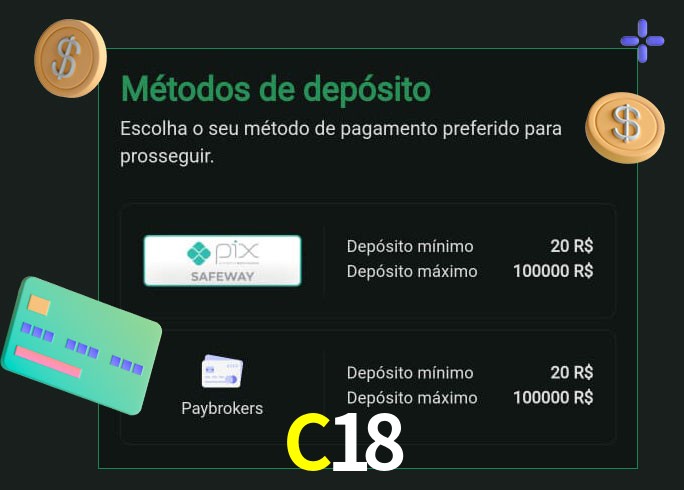O cassino C18bet oferece uma grande variedade de métodos de pagamento